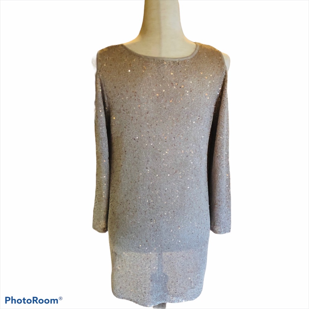 Alfani Cold Shoulder Tunic Champagne Sequins Top & Matching Cami Scoop Neck - Picture 8 of 10